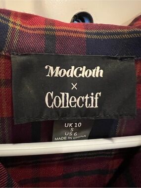 Women's Burgundy Plaid Button-Down Shirt Dress